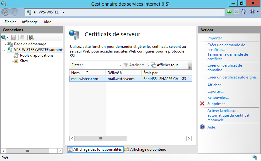 Installer un certificat SSL sur IIS